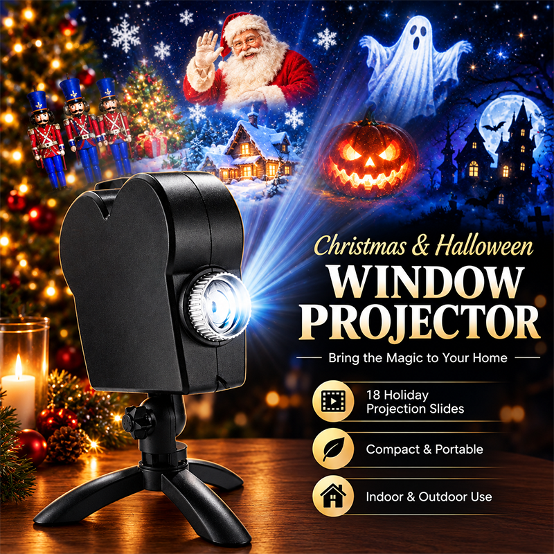 🎃🎄 2-in-1 Holiday Window Projector – 12 Animated Halloween & Christmas Movies