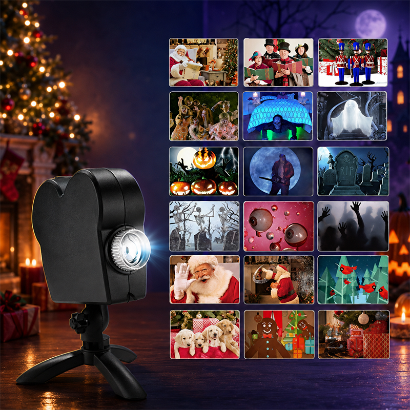 🎃🎄 2-in-1 Holiday Window Projector – 12 Animated Halloween & Christmas Movies