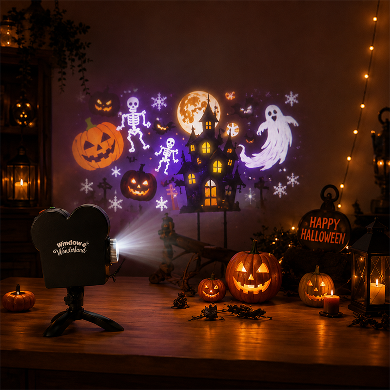 🎃🎄 2-in-1 Holiday Window Projector – 12 Animated Halloween & Christmas Movies