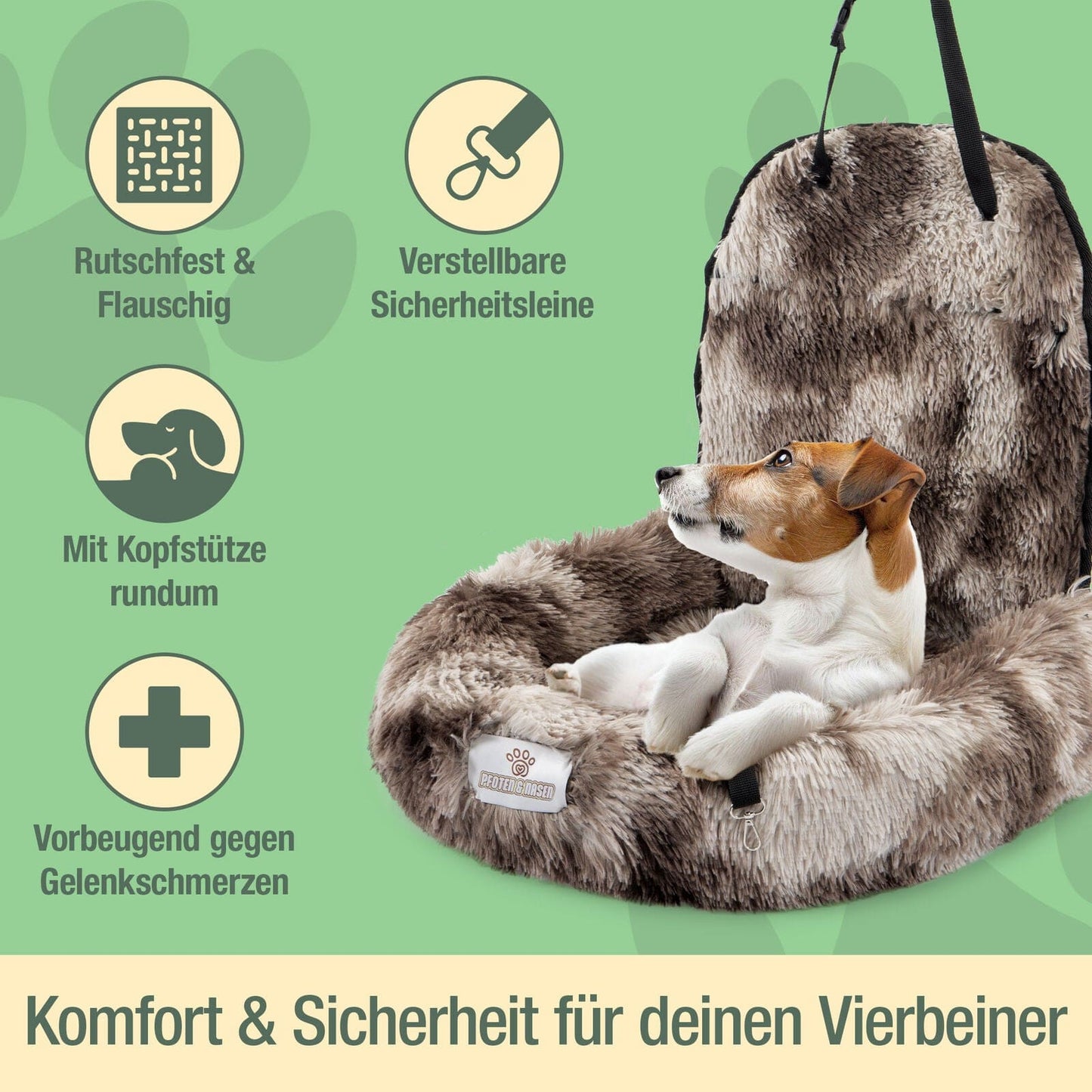 pfotestore Braun_Weiss / Mittel Pfoten&Nasen™2-in-1 Autositz und Bett für Hunde